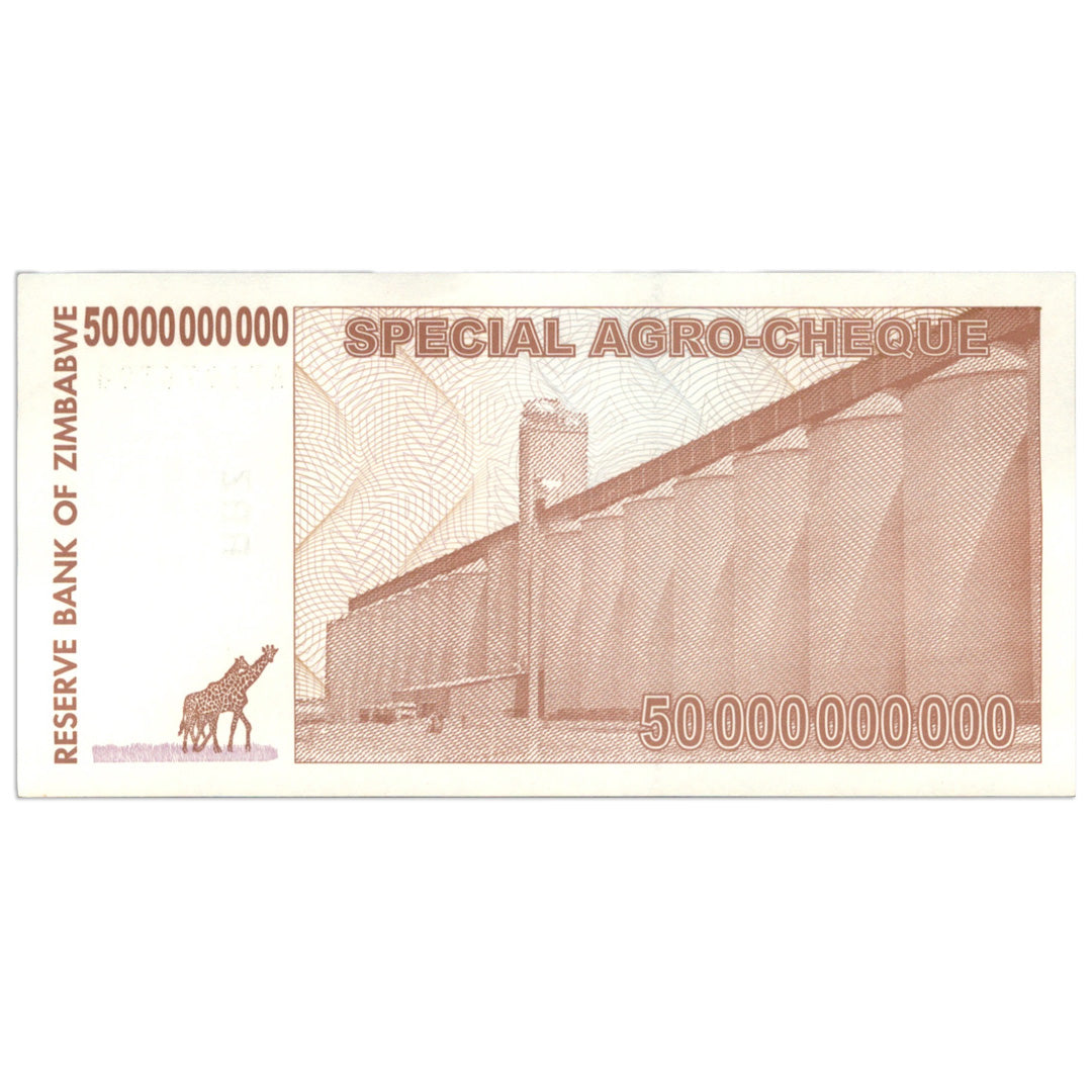 50 Billion Zimbabwe AGRO-CHEQUE Bundle of 100 CIRCULATED 2008
